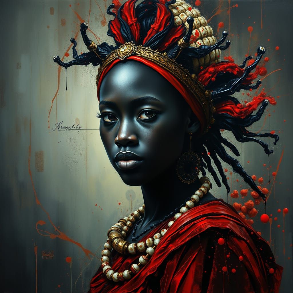 Ebony and Red in Vibrant Sfumato Expressionism