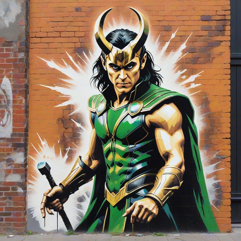 Loki as Street Art on Brick Wall