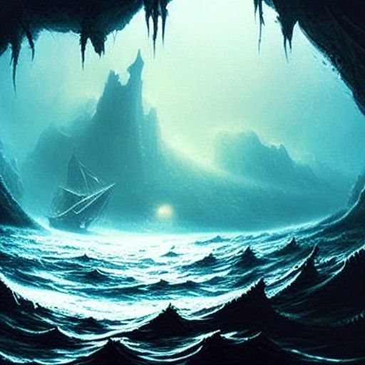 Ghost Pirate Ship in Underwater Cave