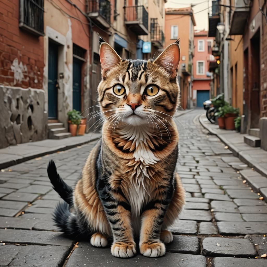 Smiling Cat with Kitten in Plastimation Style