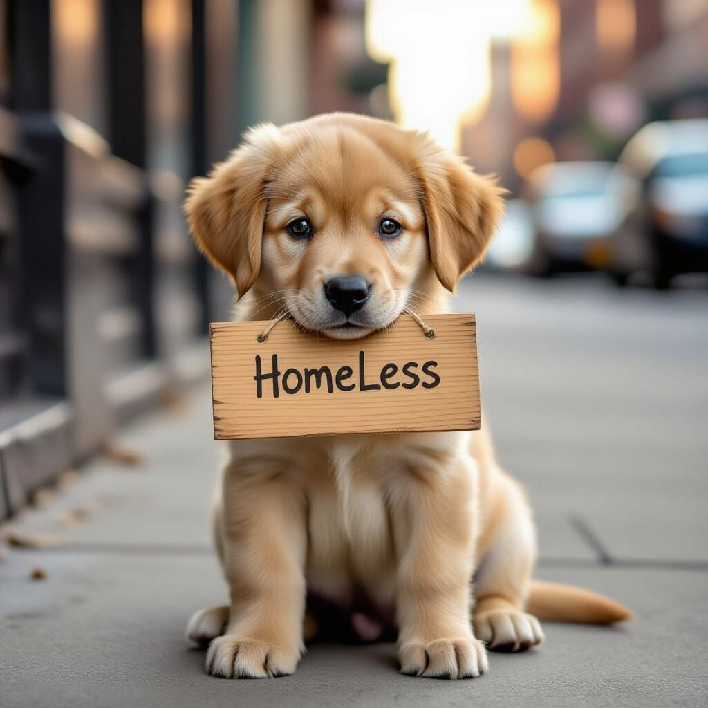 Homeless Labrador Puppy Portrait in Realistic Style
