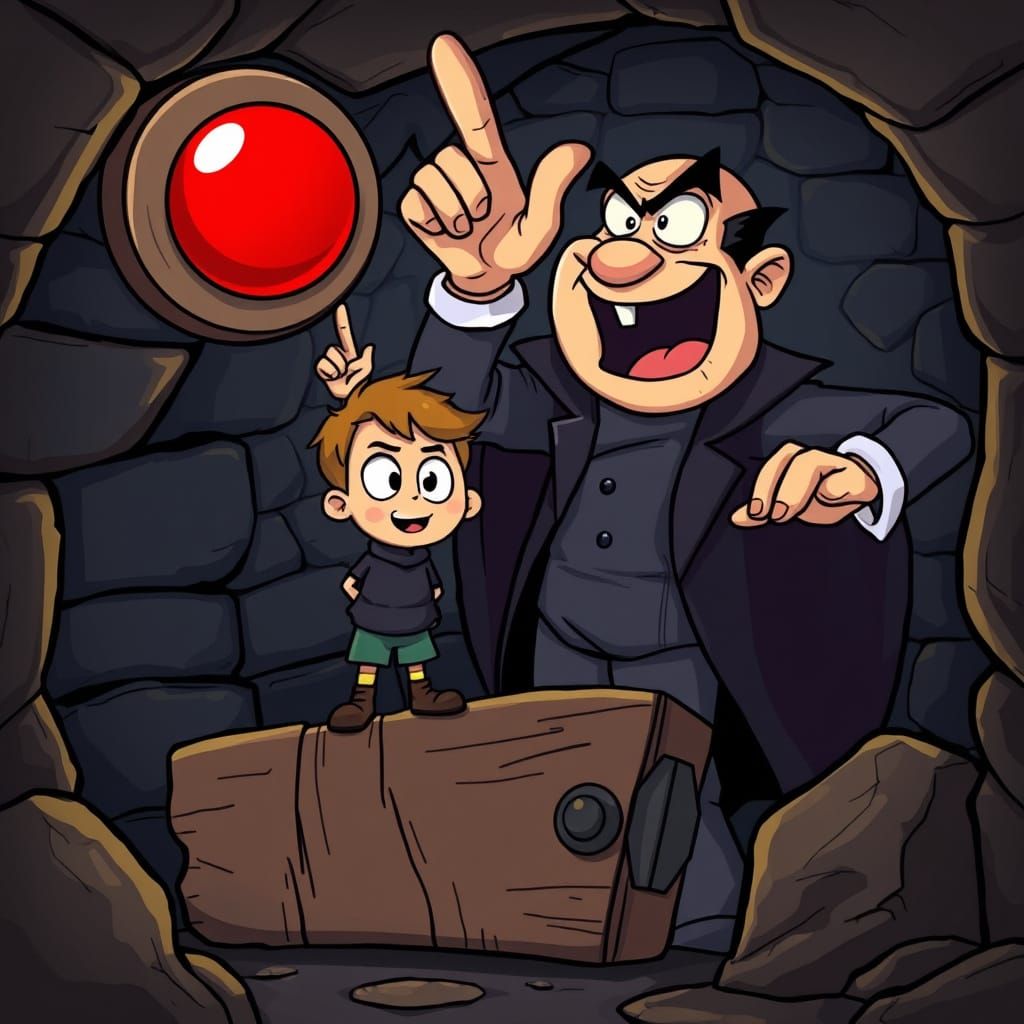 Boy Trapped in Spooky Cellar Cartoon Chaos