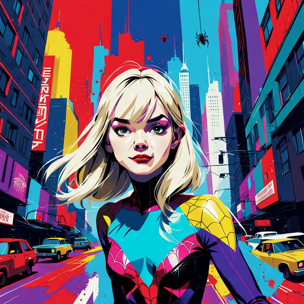 Gwen Stacy in Spiderverse Pop Art Style