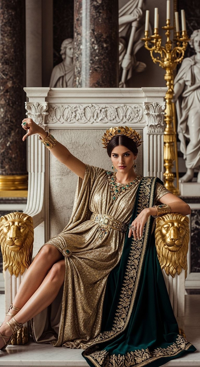 Roman Empress on Marble Throne in Royal Palace