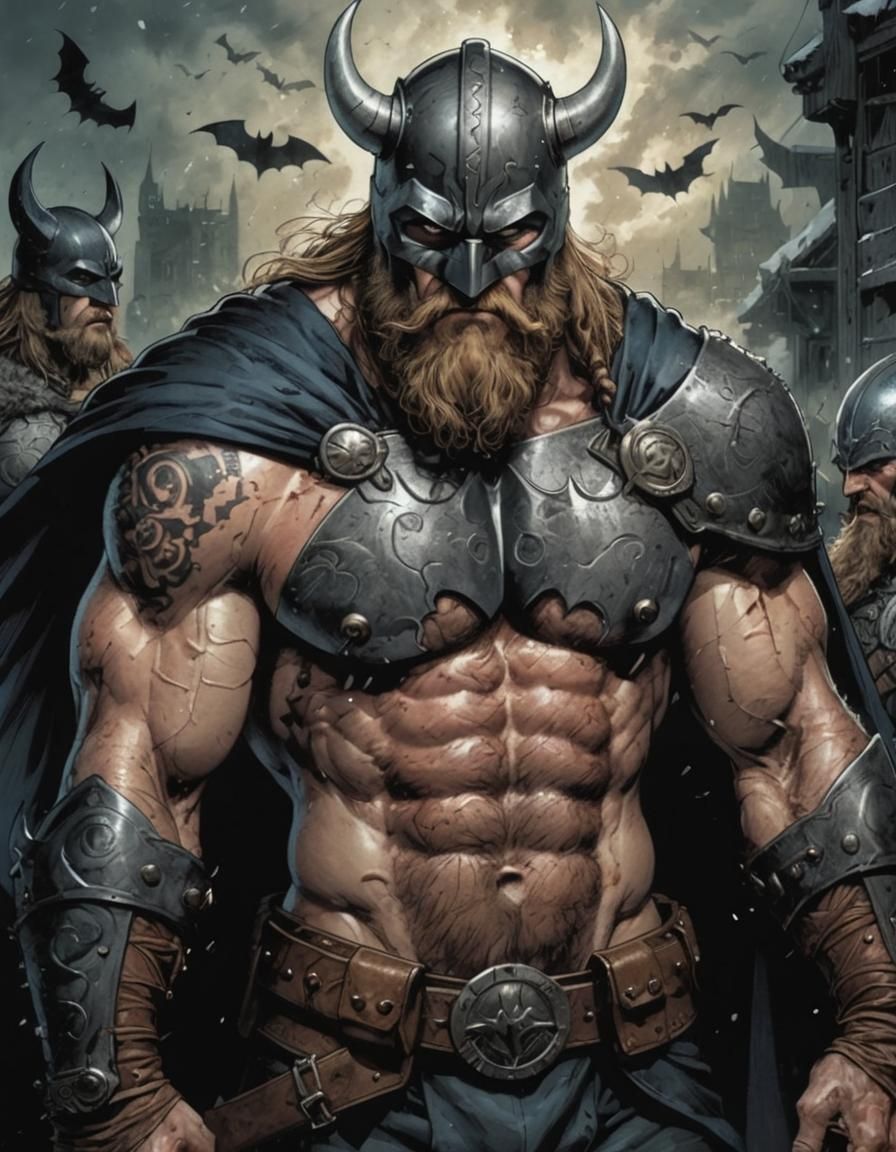 Viking Berserker Batman in Comic Book Art