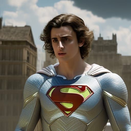 Timothee Chalamet as Superman in White Suit