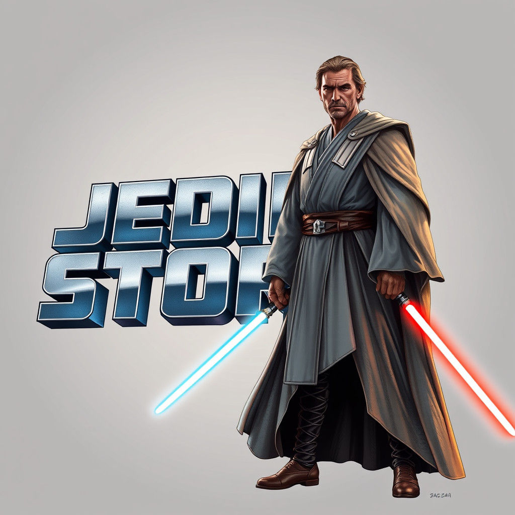 Jedi Knight and Star Wars Logo Illustration