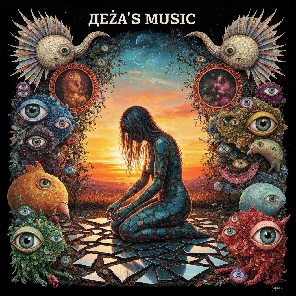 Surreal Fragmented Sculpture of Woman at Sunset