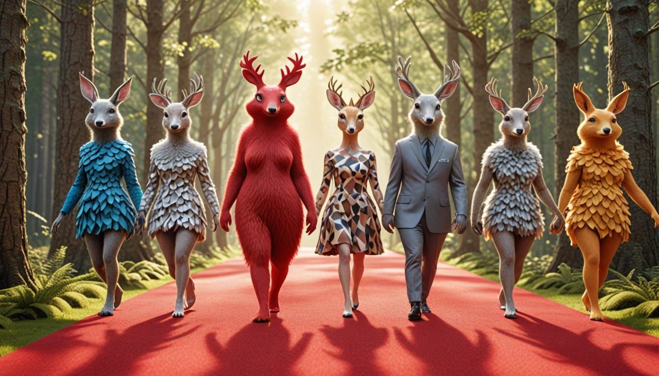 Fashionable Forest Creatures Striking a Pose on the Red Carp...