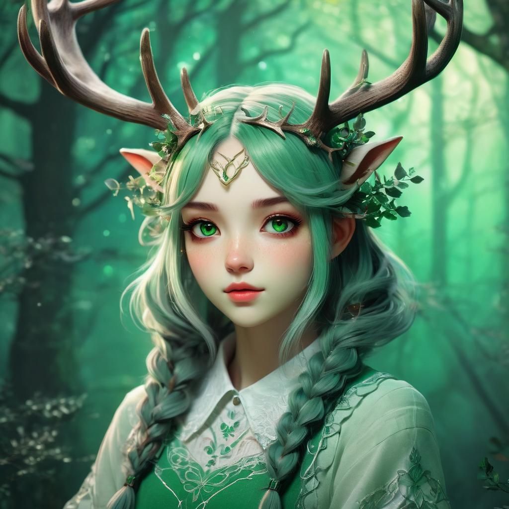 Anime Girl with Deer Antlers Portrait