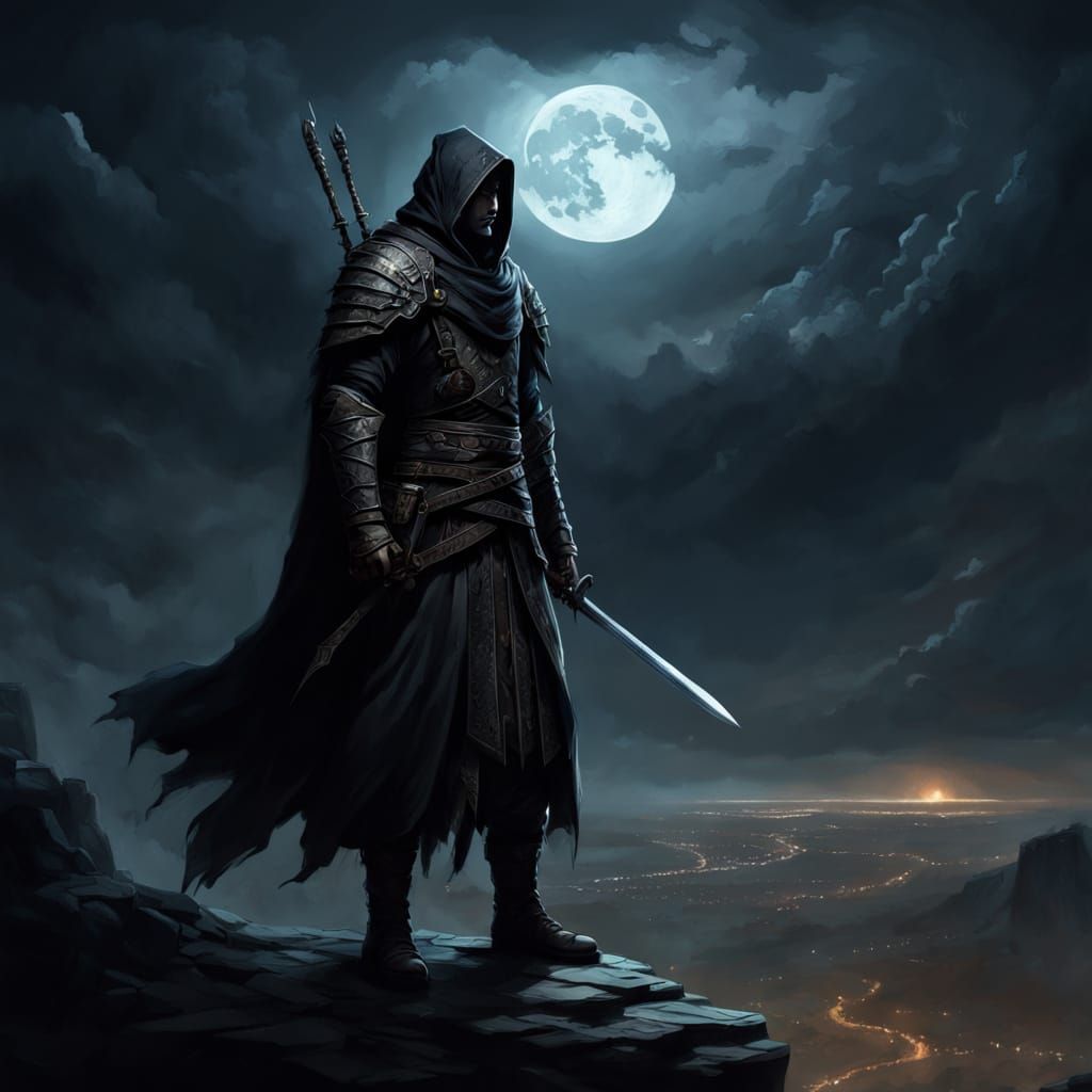 Hashshashin Warrior on Precipice in Epic Fantasy Style