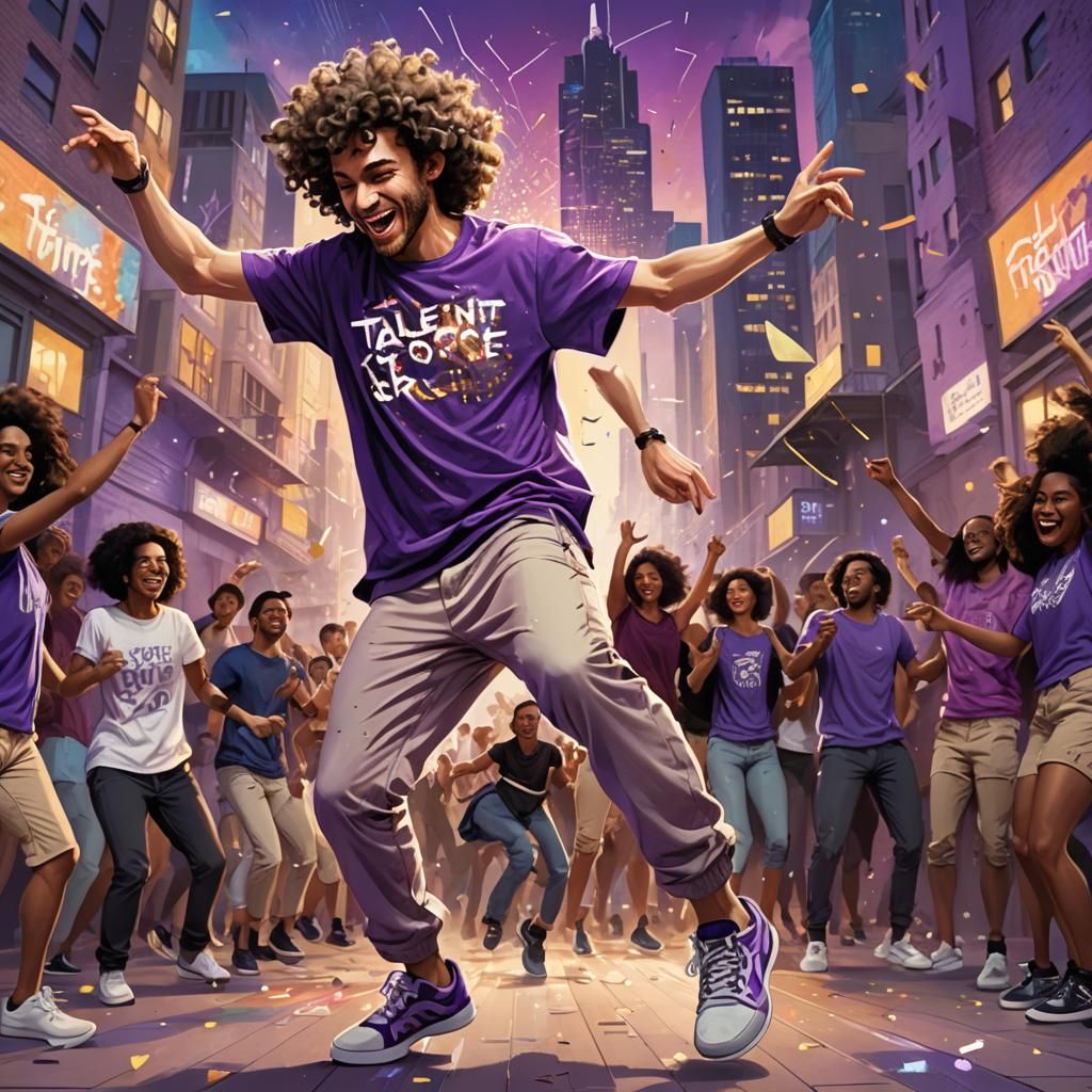 Man Breakdancing in Vibrant Cityscape, Digital Art