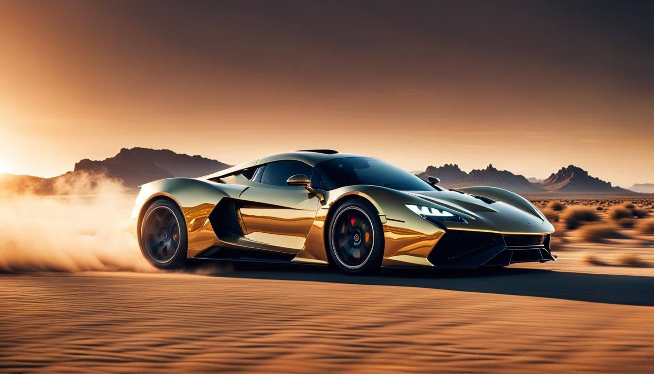 Futuristic Supercar Speeding Through Desert Landscape