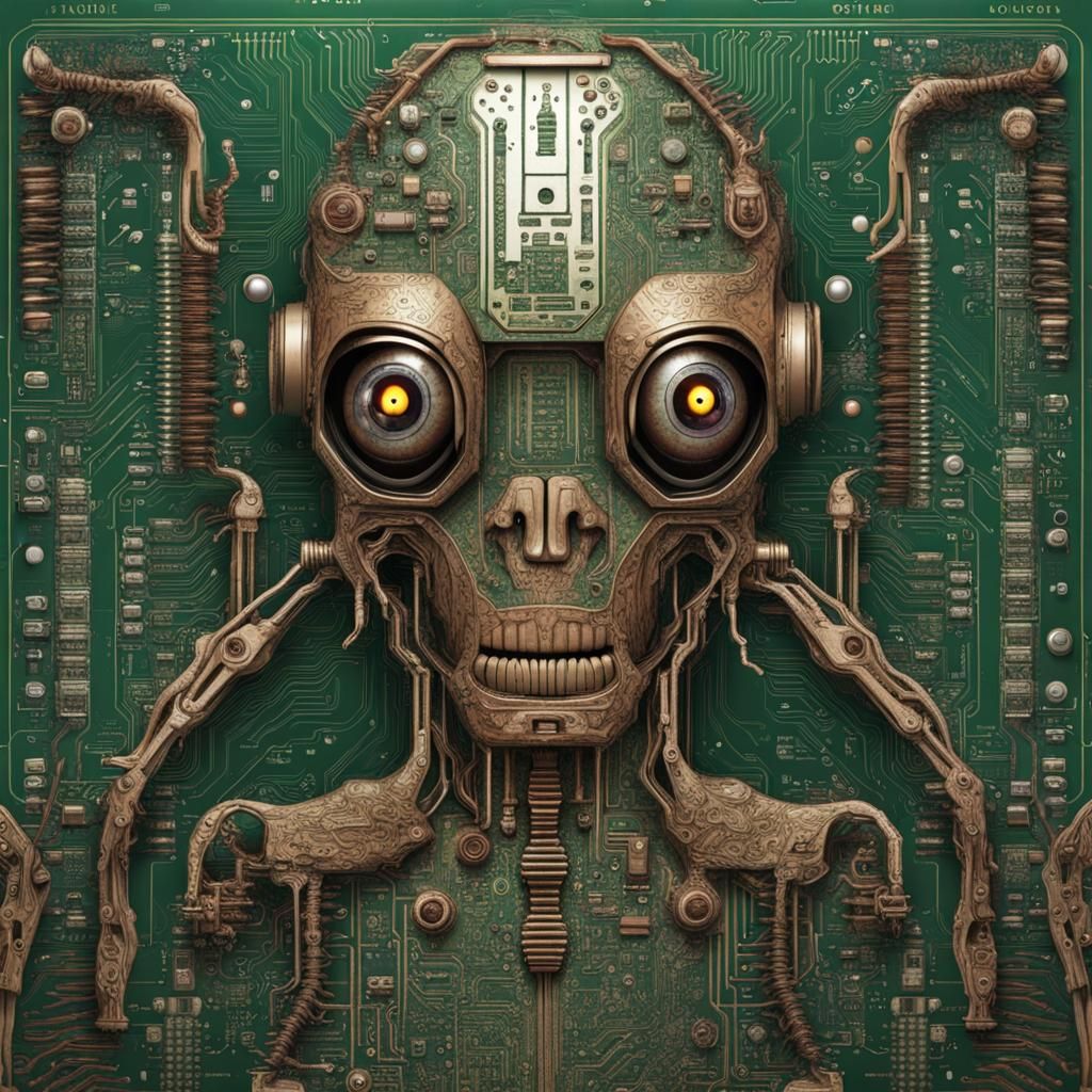 Surreal Circuit Board Robot in Parametric Style