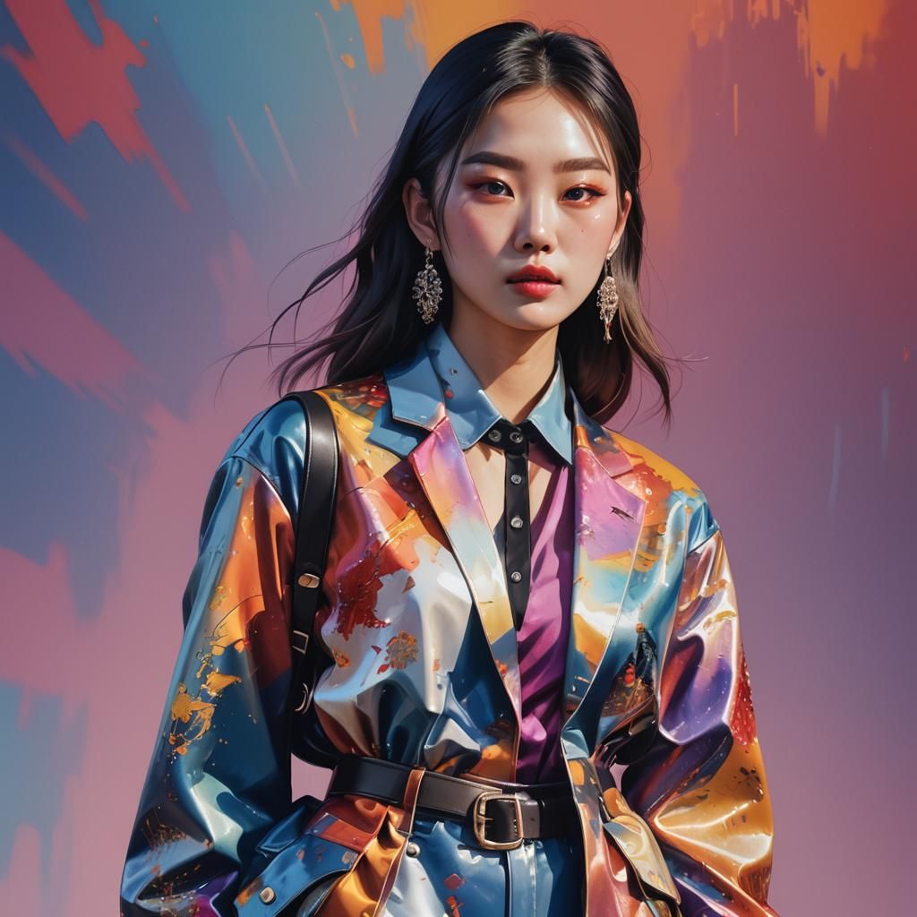 Korean Girl at Fashion Week in Hyperrealistic Style