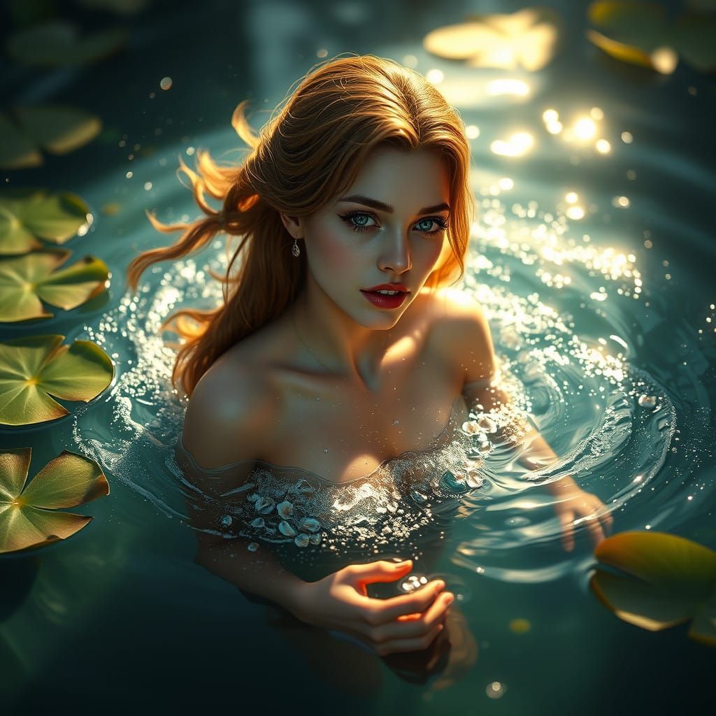 Water Nymph in Dappled Sunlight, Fantasy Scene, Matte Painti...