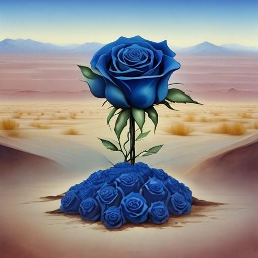 Surrealistic Watercolor of a Blue Rose in a Desert with a Ca...