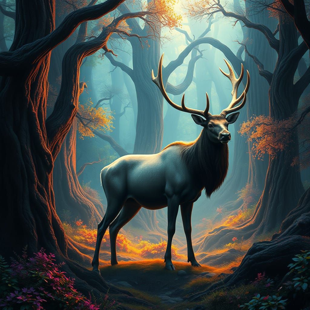 Majestic Elk in Primeval Forest Landscape