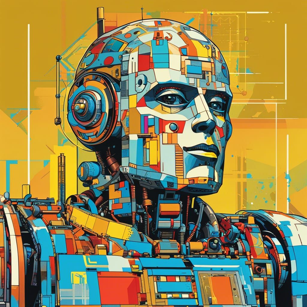 Cyborg Robot in Pop Art Style