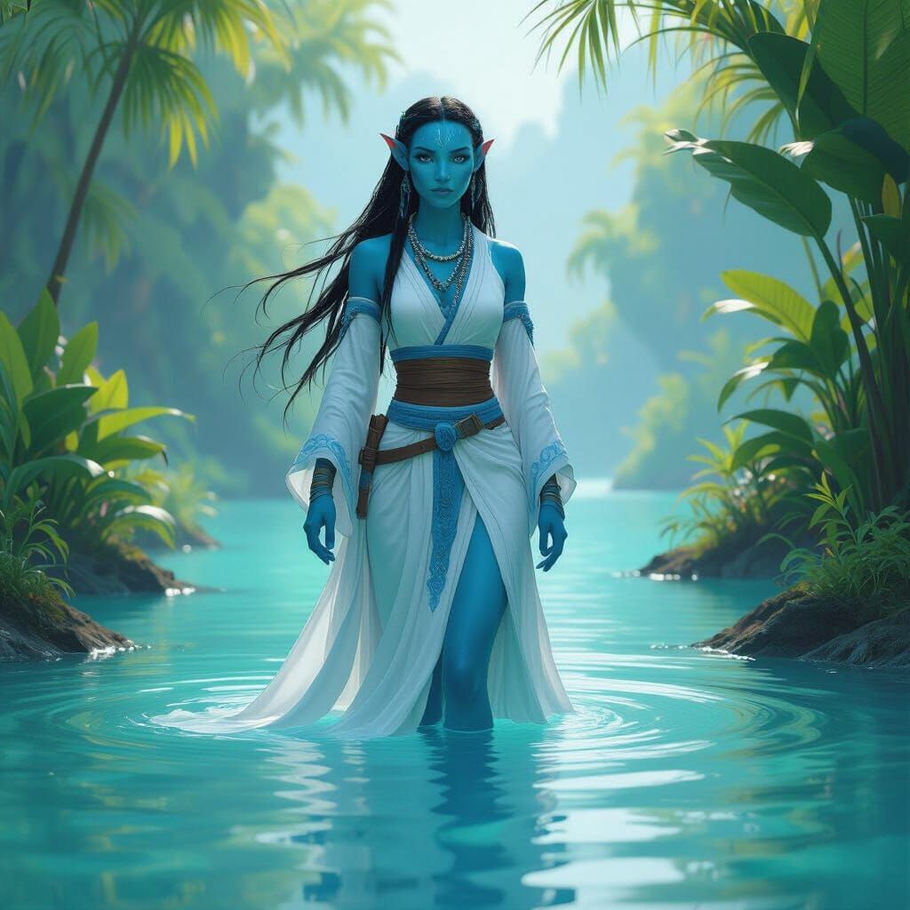 Na'vi Avatar in Turquoise Water: Digital Painting