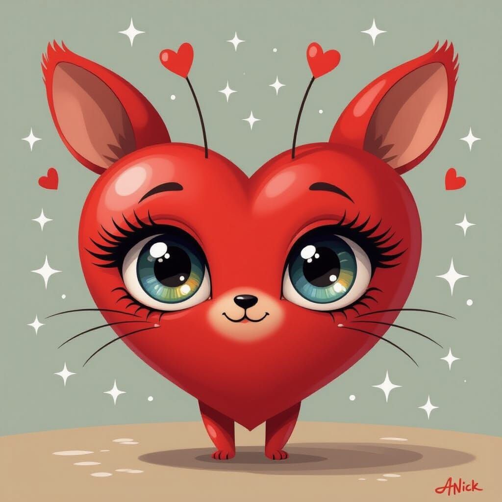 Whimsical Heart with Doe Eyes in Magic Realism