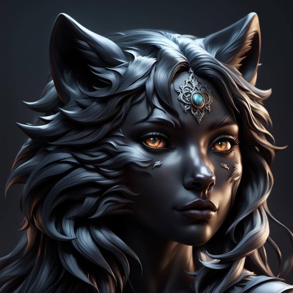 Detailed Porcelain Wolf Girl Portrait