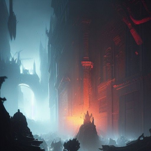 Epic Battle Against Eldritch God in Dark Fantasy Style