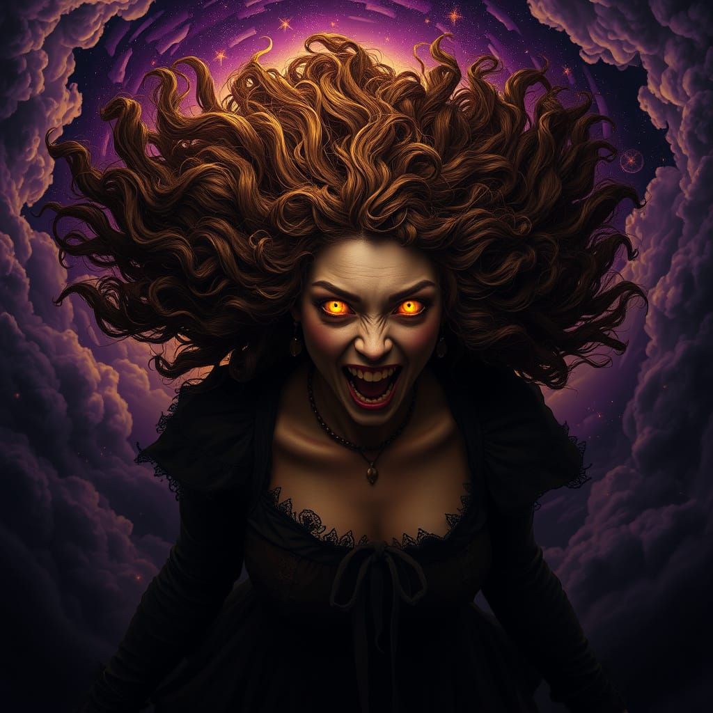 Mystical Woman Surrounded by Celestial Vortex