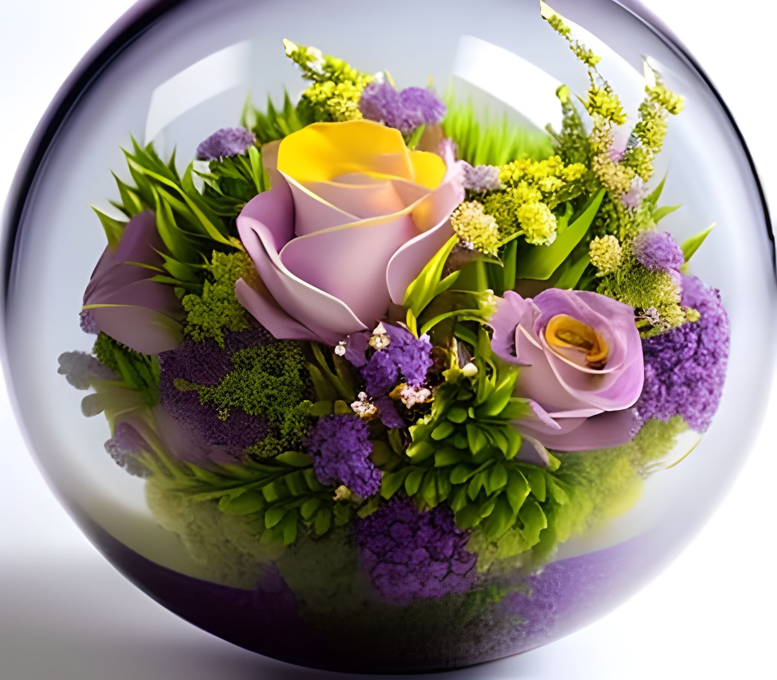 Backlit Bridal Bouquet in Glass Sphere, Detailed Digital Art