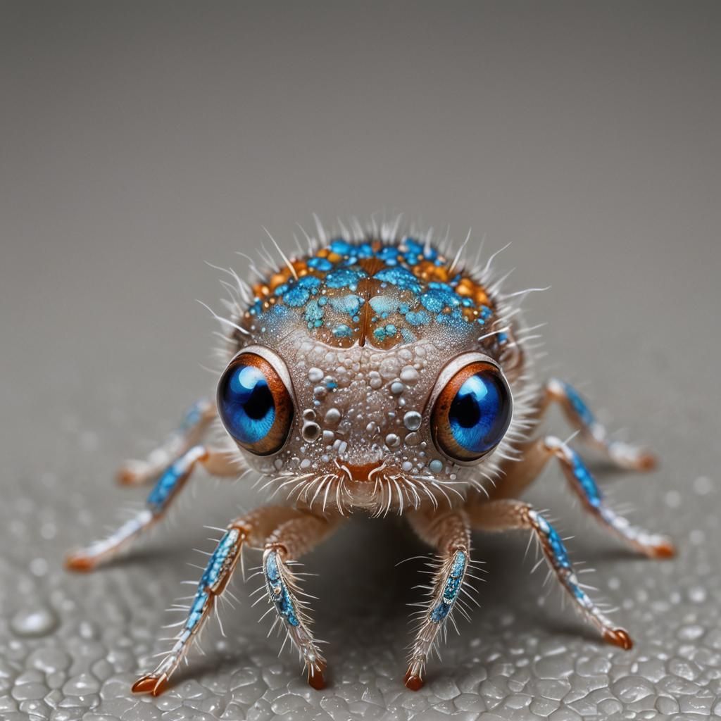 Colorful Microscopic Creature with Blue Eyes: Macro Photogra...