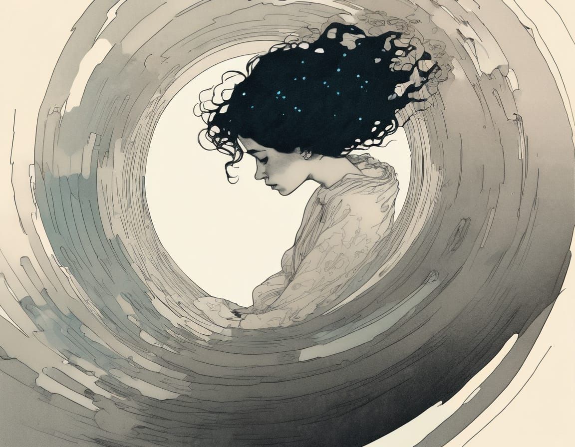 Woman on the Brink of a Surreal Vortex