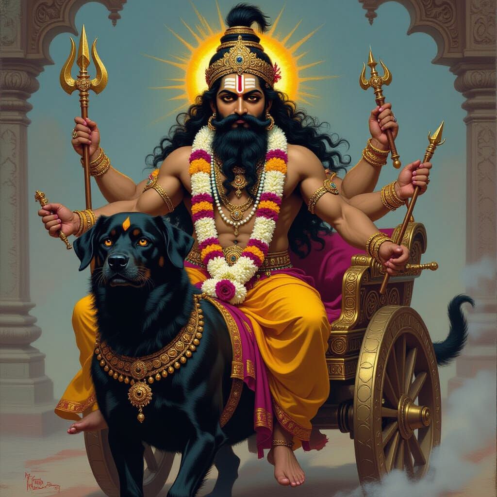 Kaal Bhairav Rides Chariot in Ornate Style