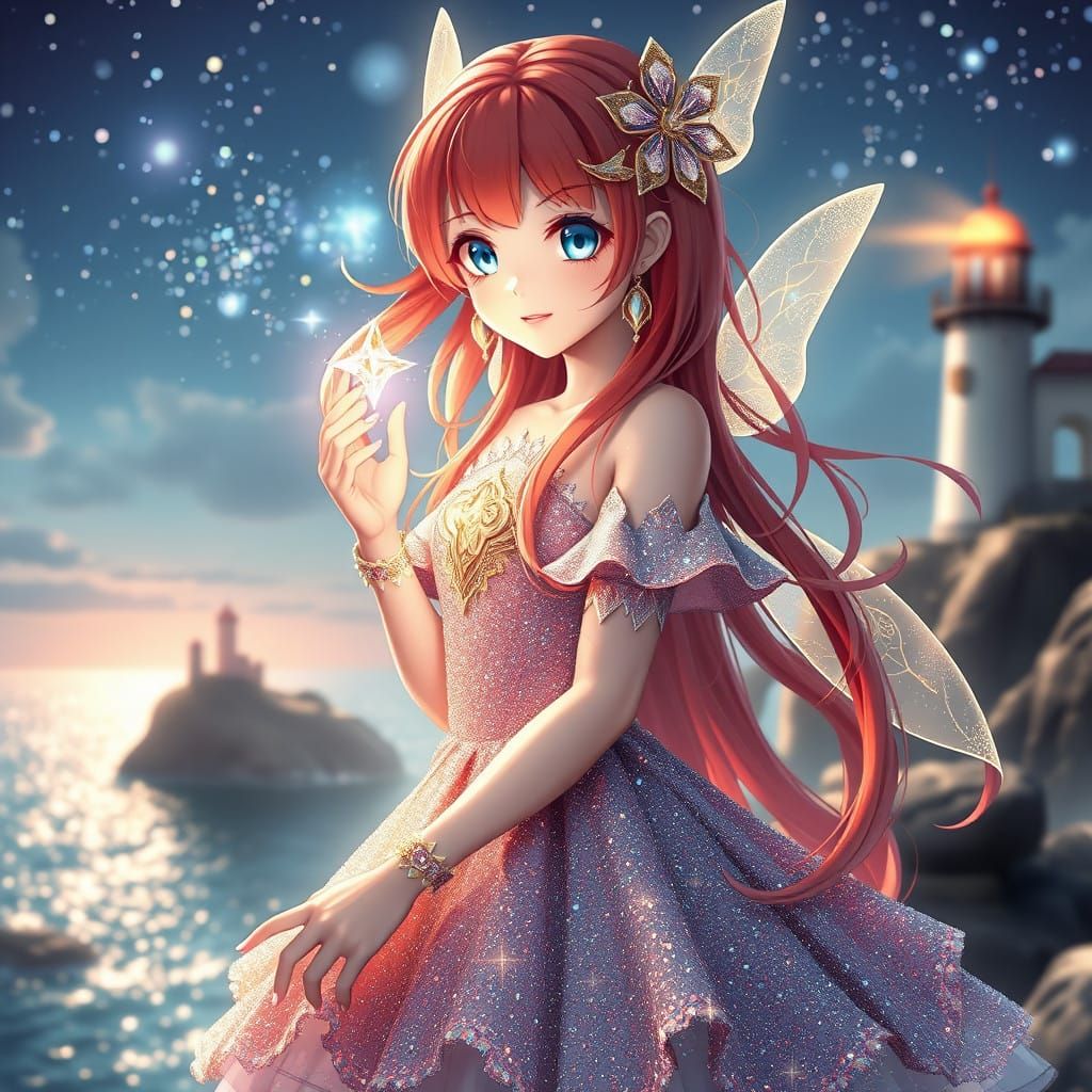 Whimsical Magical Girl Illuminates the Horizon in Ethereal 3...