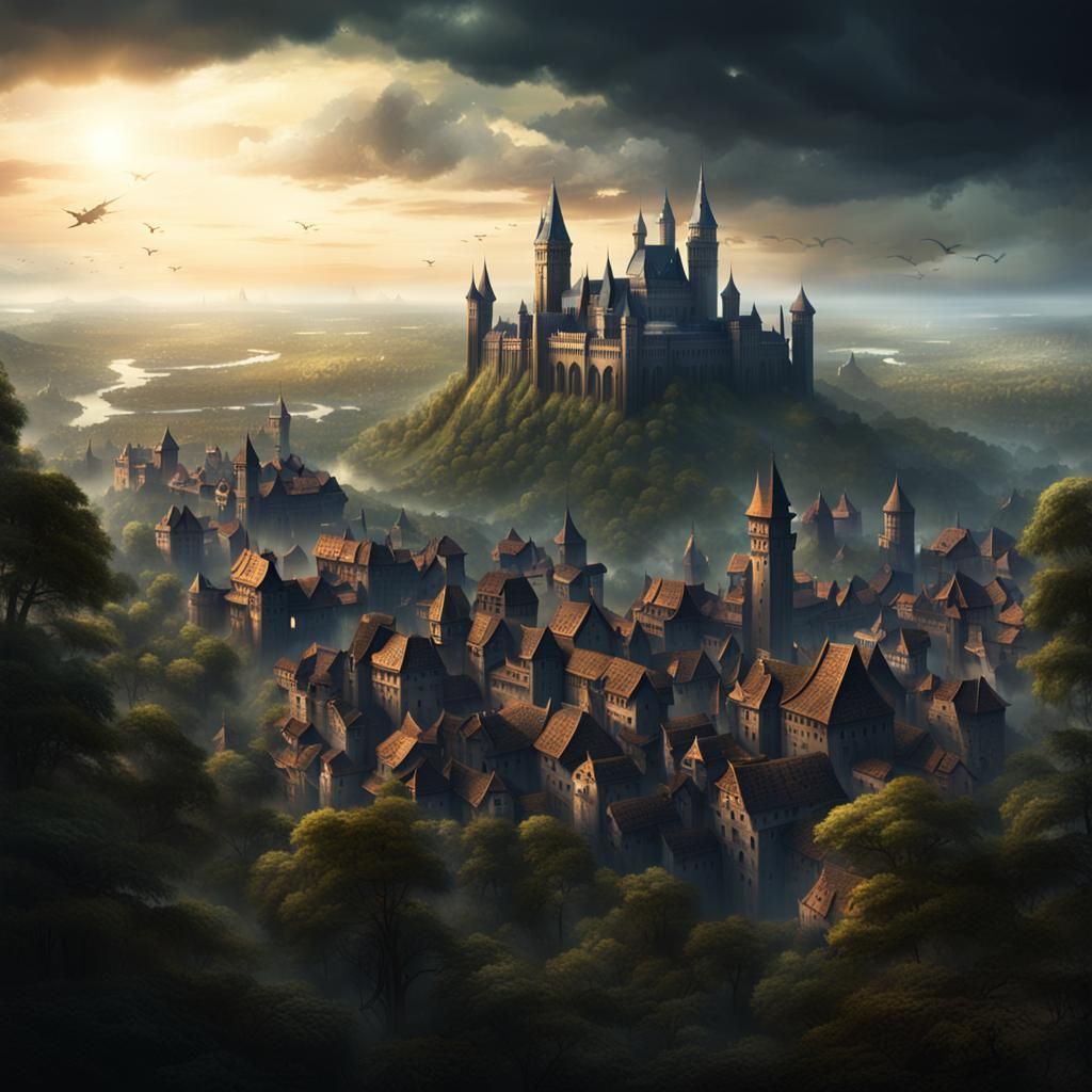 Fortified Medieval City in Dark Fantasy Style