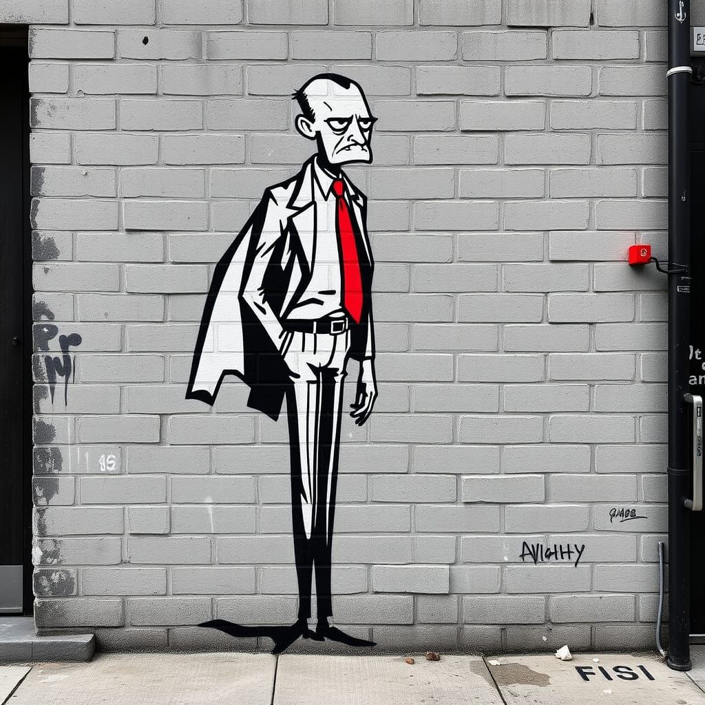 Melancholy Stick Figure Businessman in Street Art Style
