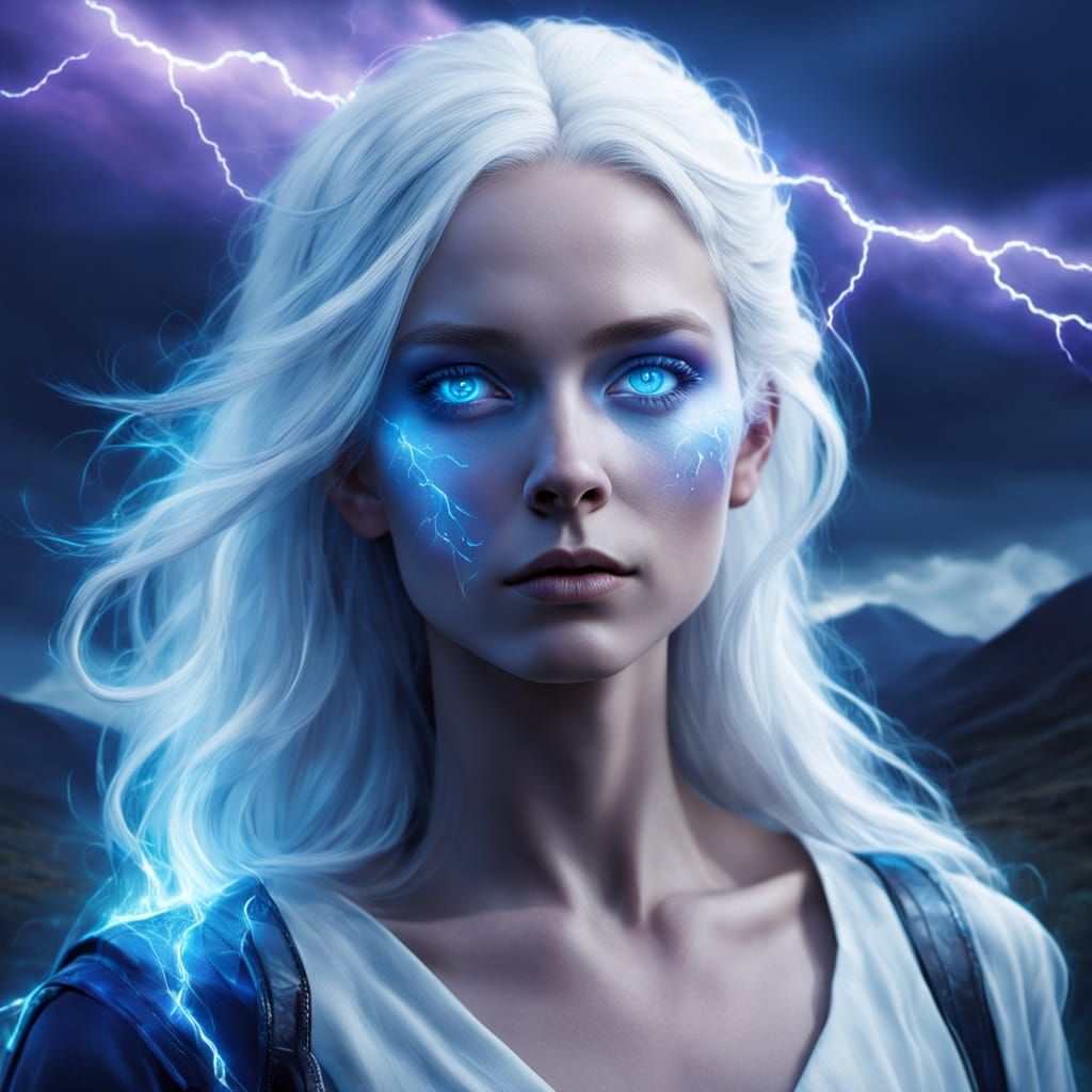 Woman with Glowing Eyes in Sci-Fi Landscape