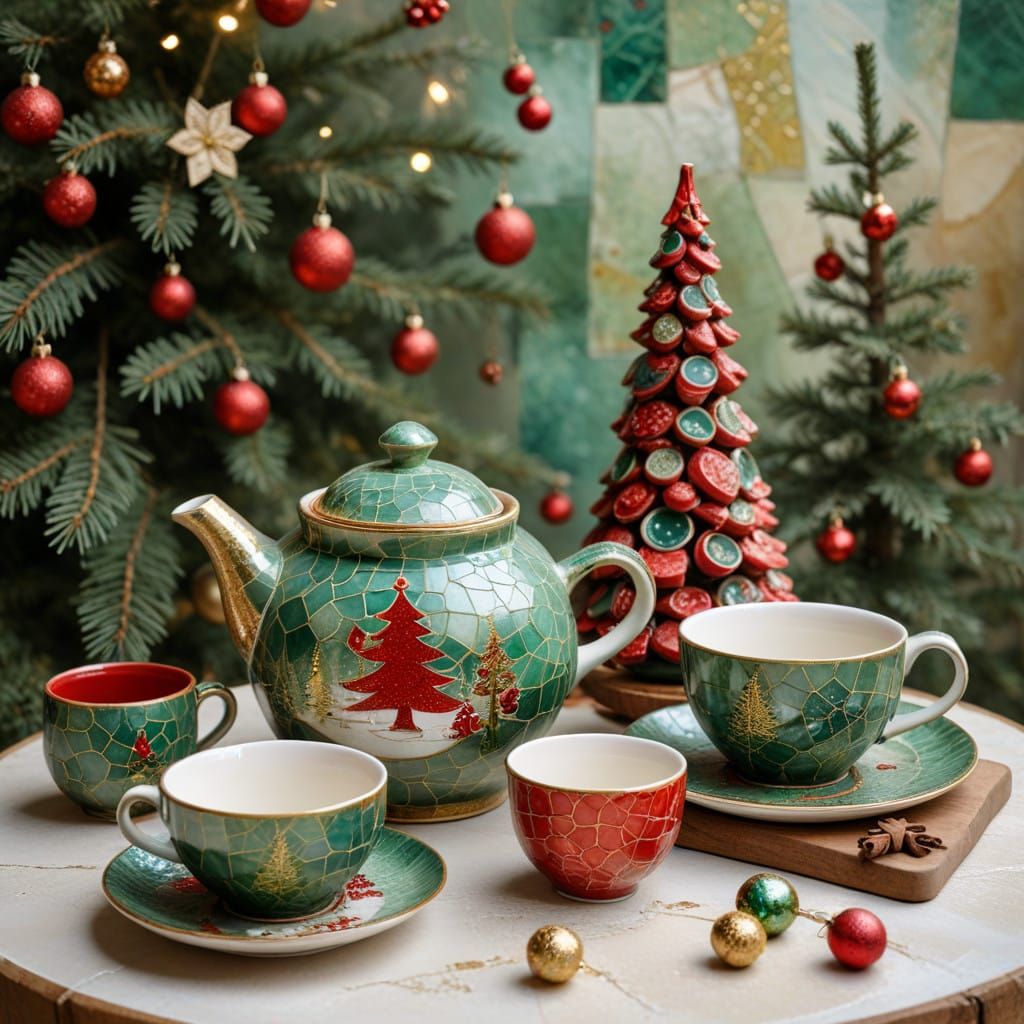 Whimsical Christmas Table Setting in Impasto Style