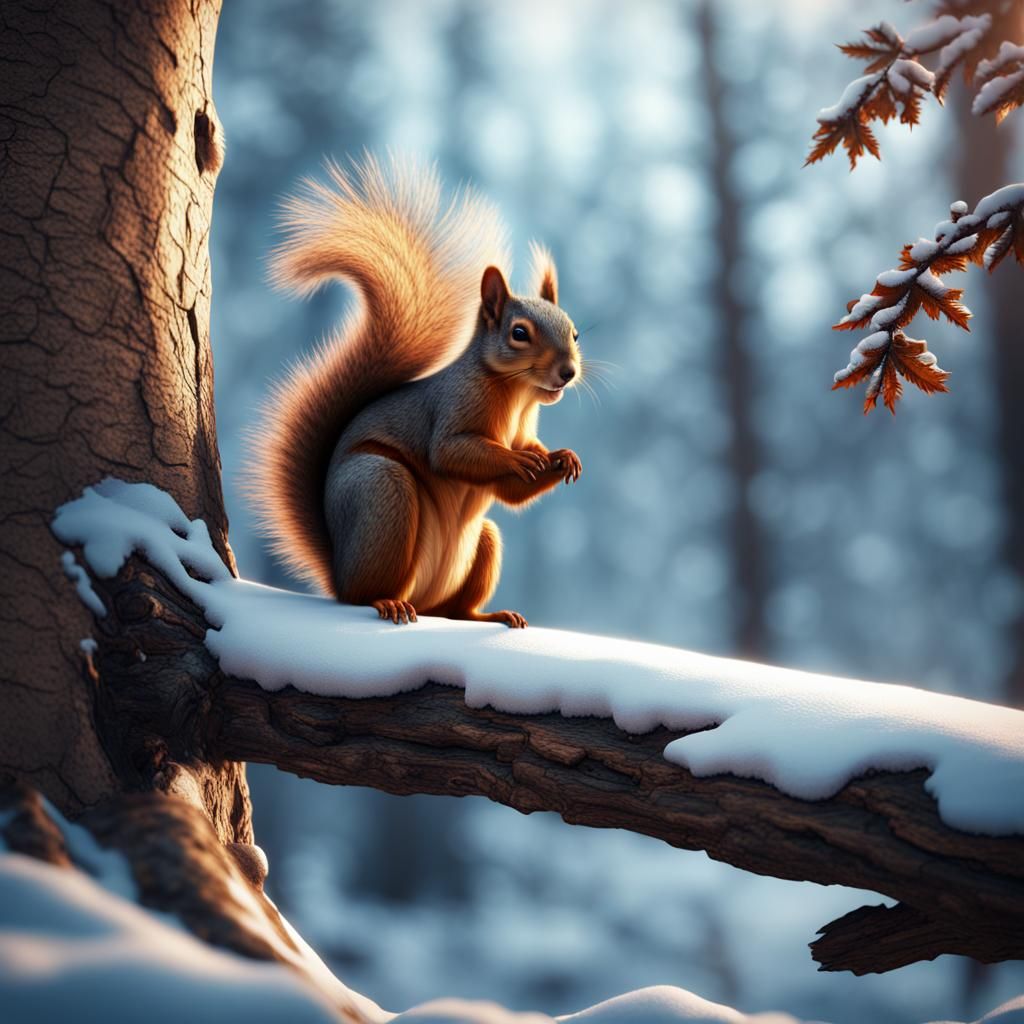 Squirrel in Winter: Detailed Matte Painting