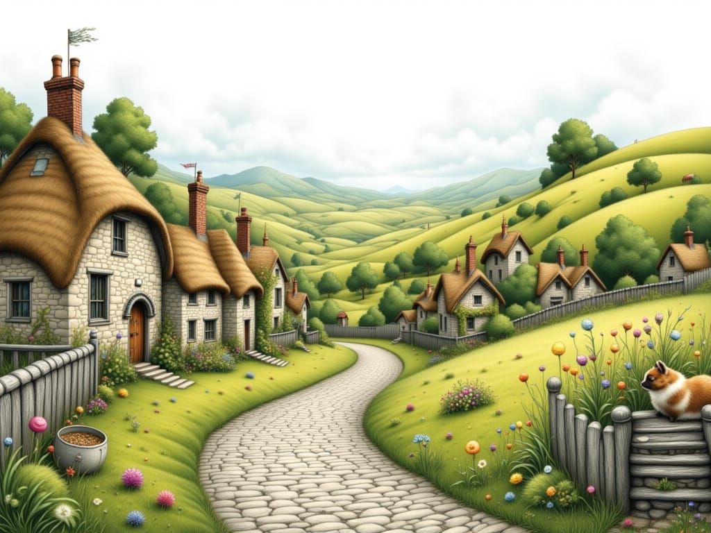 Charming Irish Village Illustration in Watercolor Style