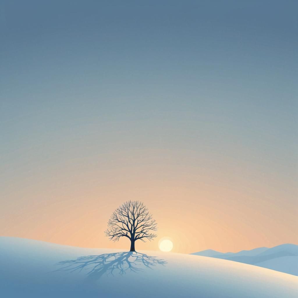 Minimalist Winter Tree on Empty Hill