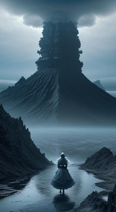 Slovak Lady in Vapor Dress, Volcanic Landscape