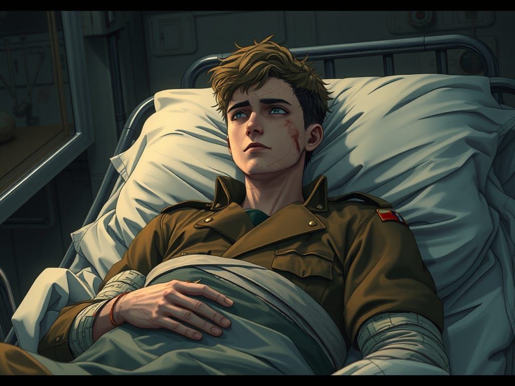 Wounded World War I Soldier in Haunting Hospital Scene