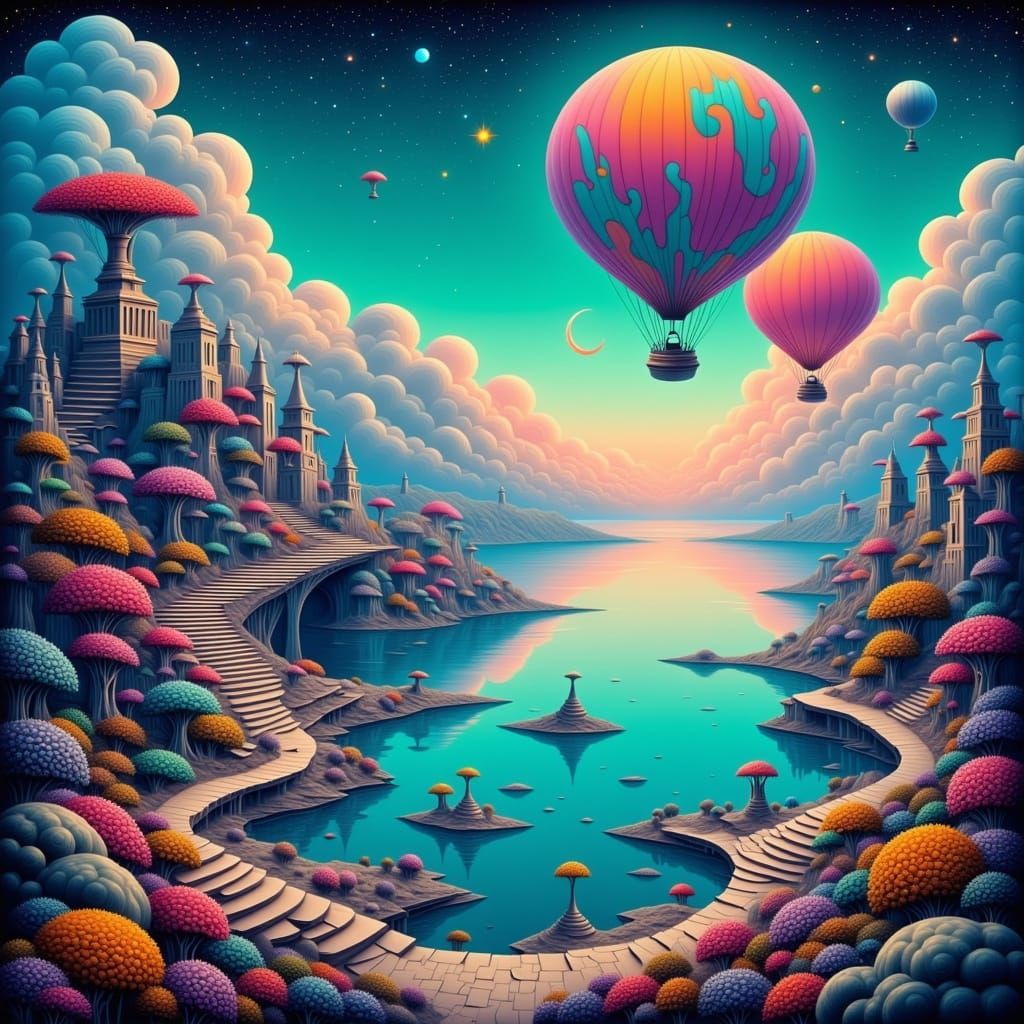 Surreal Alien Landscape with Floating Islands and Dream Brid...