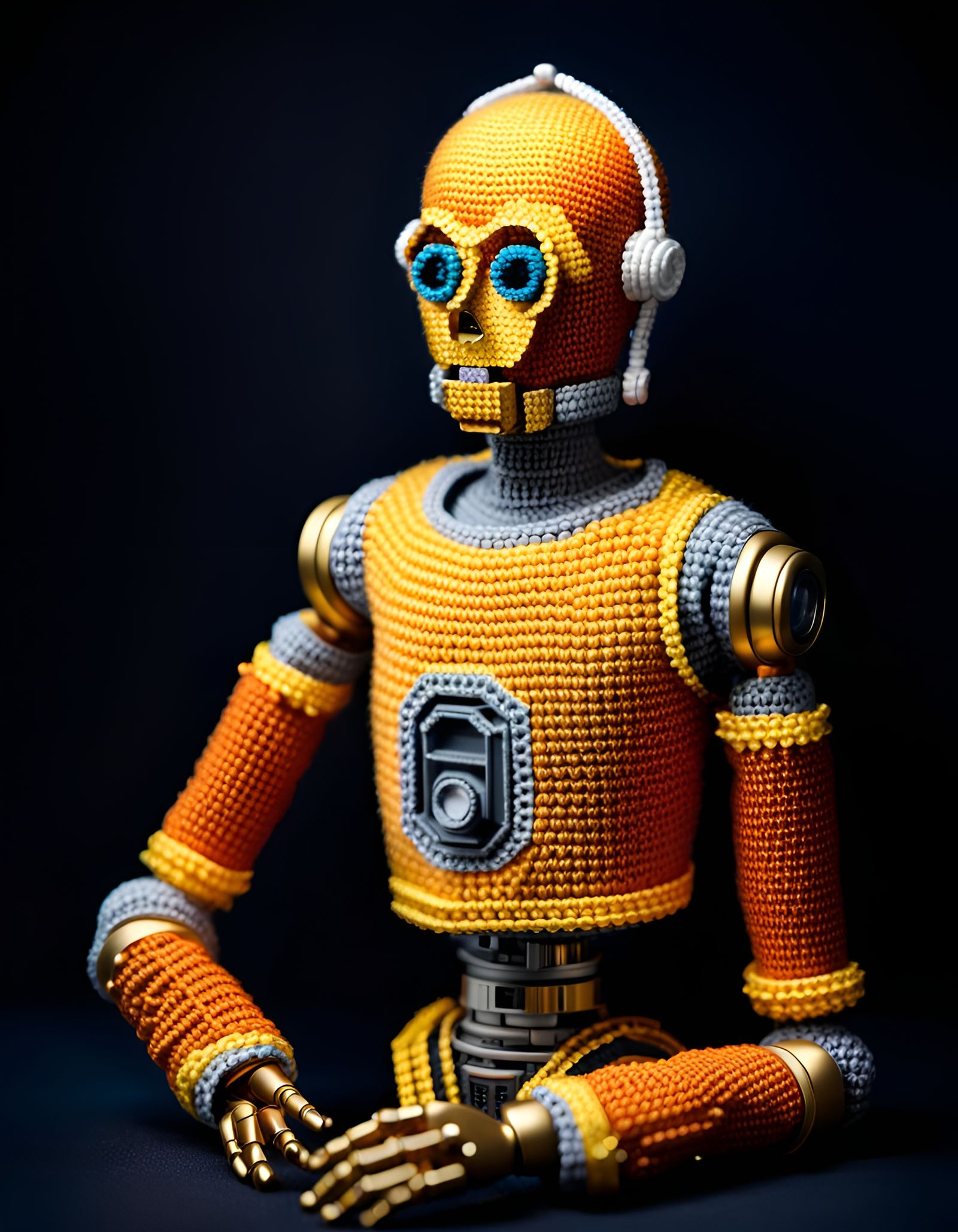 Crocheted C3PO Doll Cross-Stitch Portrait