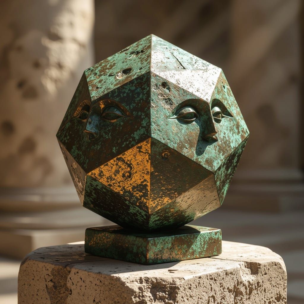 Ancient Roman Bronze Dodecahedron in Golden Patina