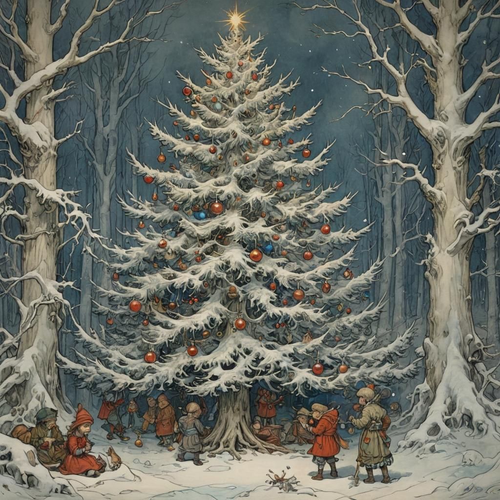 Vintage Christmas Tree in Rackham Style