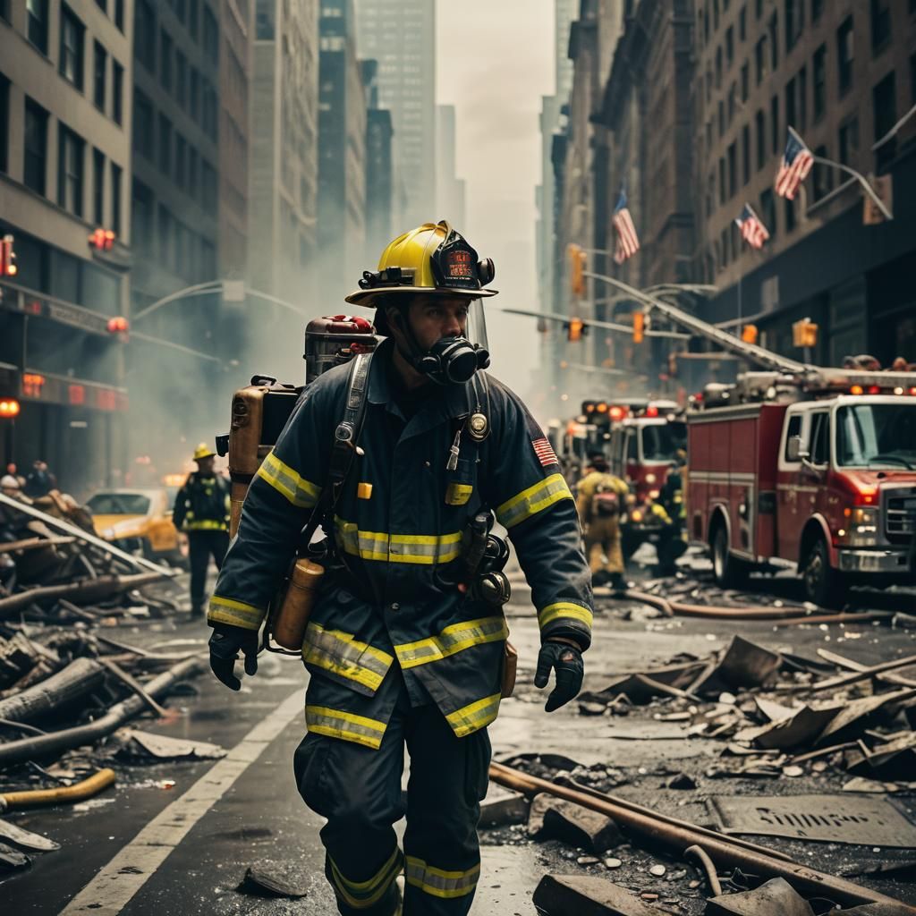 Firefighter at Ground Zero: Cinematic 9/11 Scene