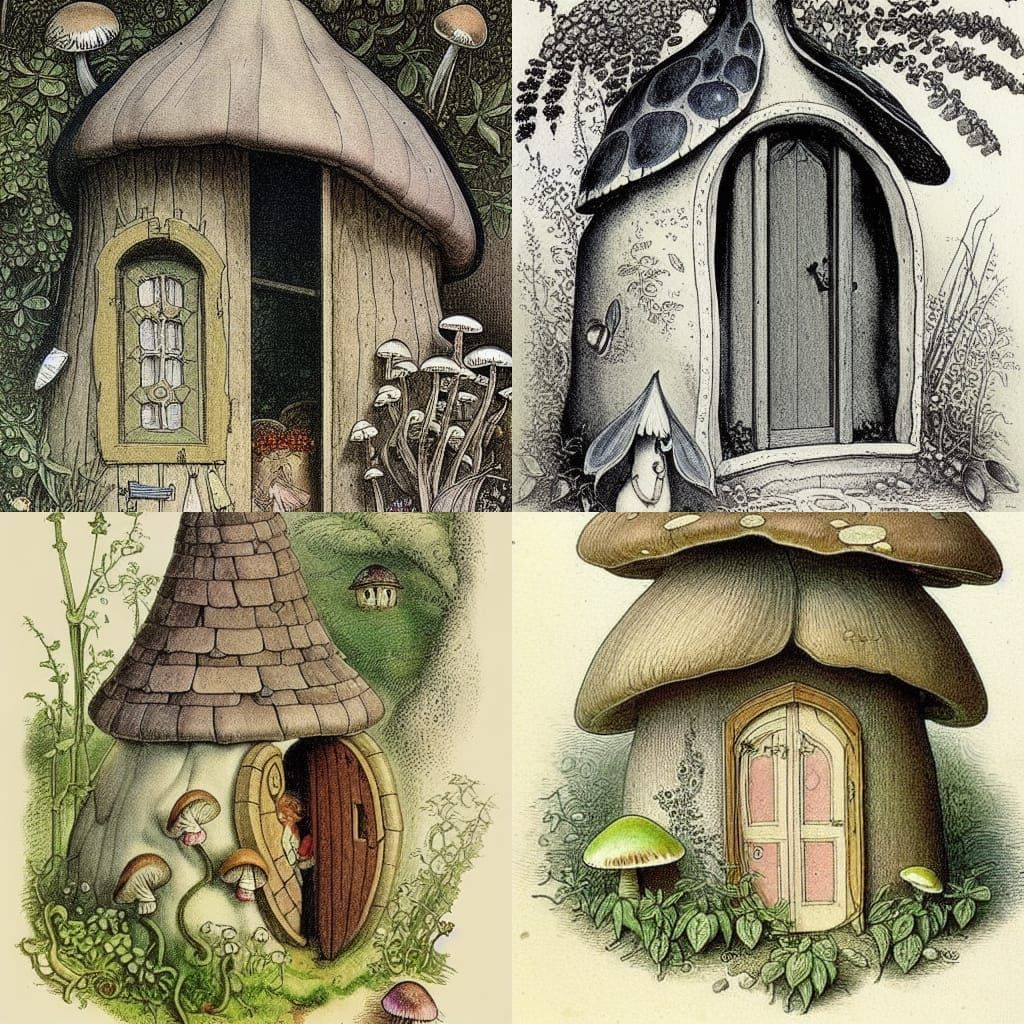 Victorian Mushroom House for Fairies: Botanical Illustration