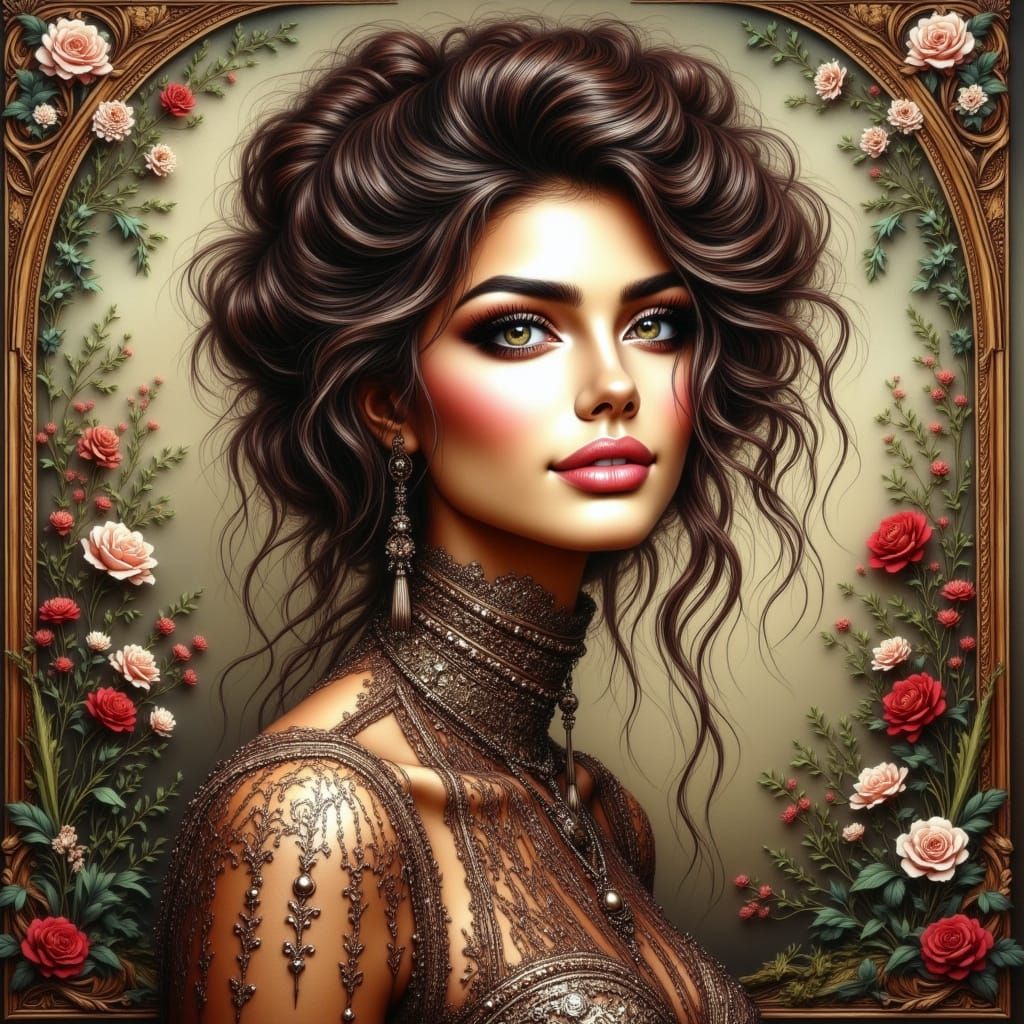 Elegant Woman in Sequined Lace Gown