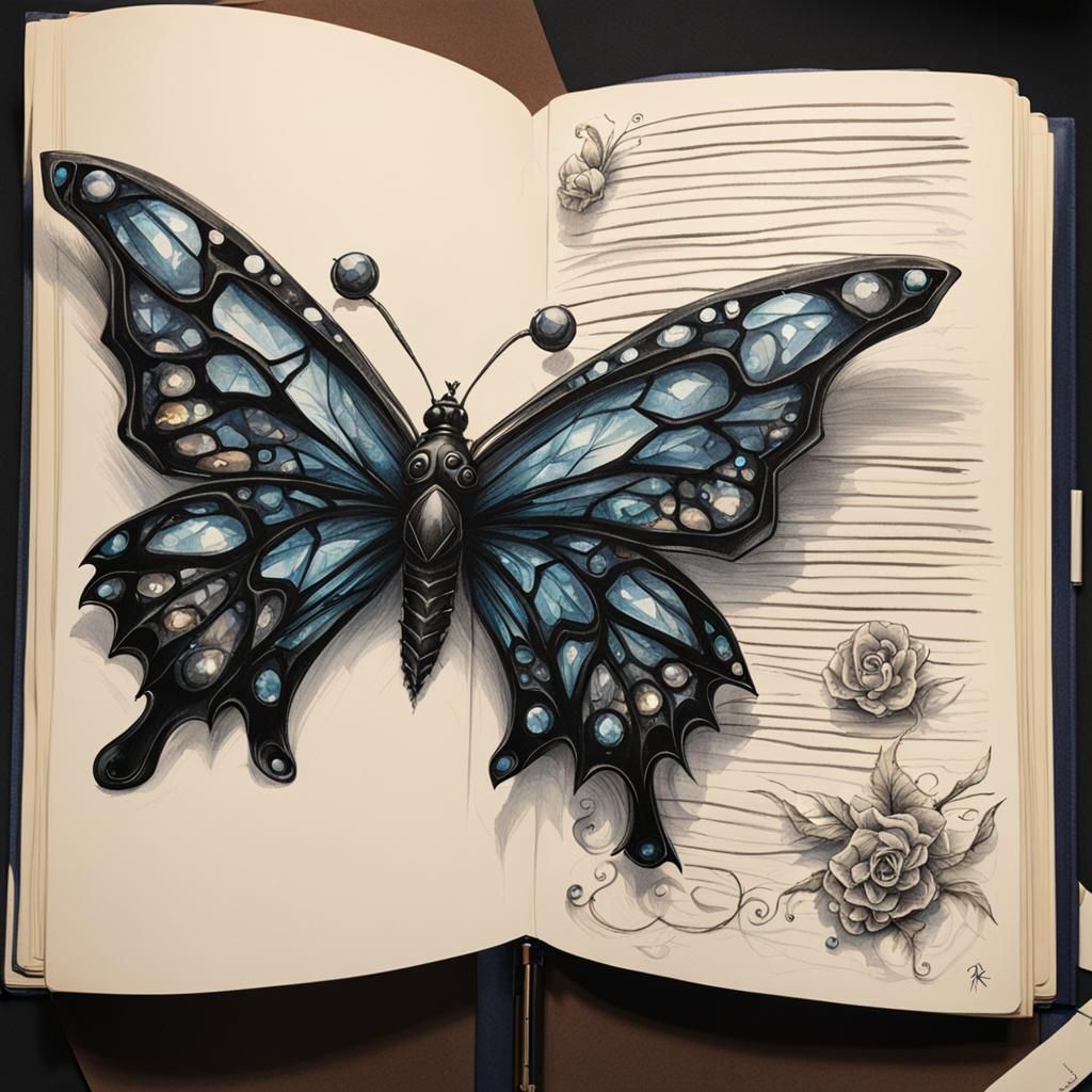 Elegant Crystal Butterfly Sketch in Dark Style